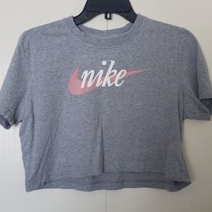 Nike Grey And Pink Cropped Top W/ Cursive Letters.